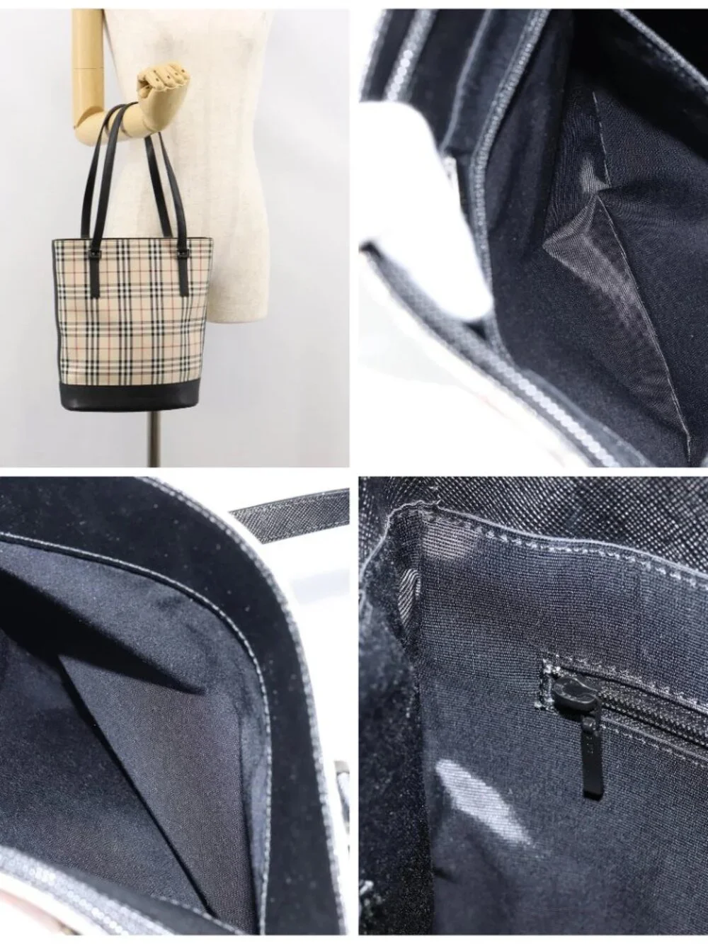 BURBERRY Nova Check Hand Bag Canvas Beige Silver Auth 154458 - Picture 16 of 16